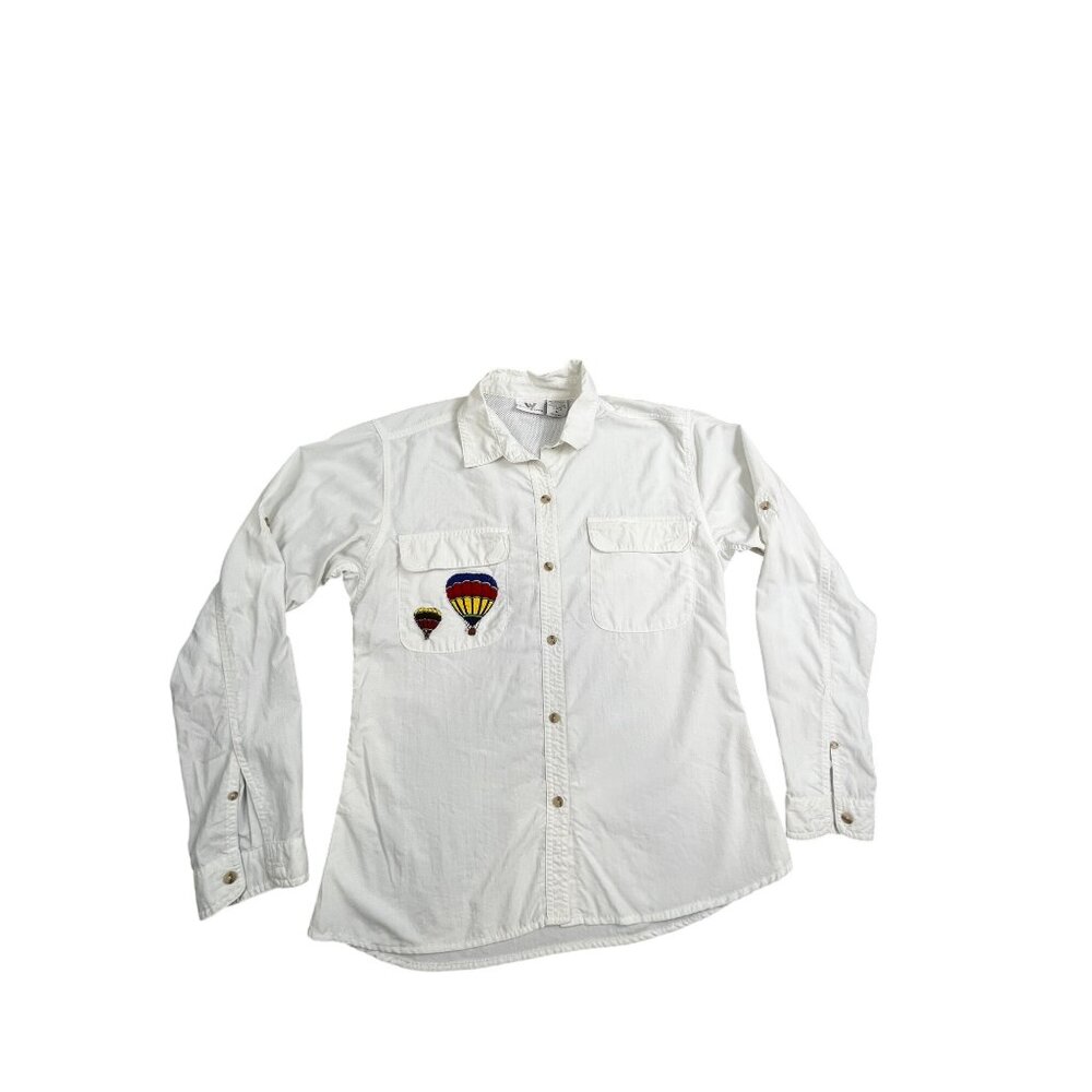 White Sierra Women Medium Long Sleeve White Shirt Hot Air Balloon Hiking Outdoor
